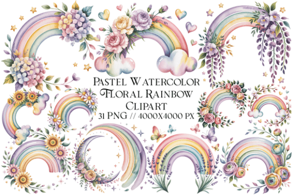 Download Pastel Watercolor Floral Rainbow Clipart - Rainbow clipart Collection