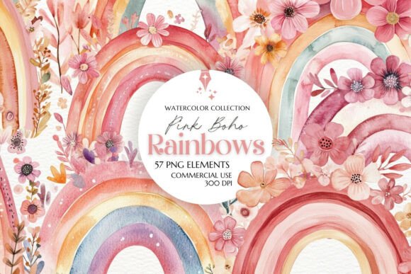 Download Boho Pink Rainbow Clipart PNG - Rainbow clipart Collection