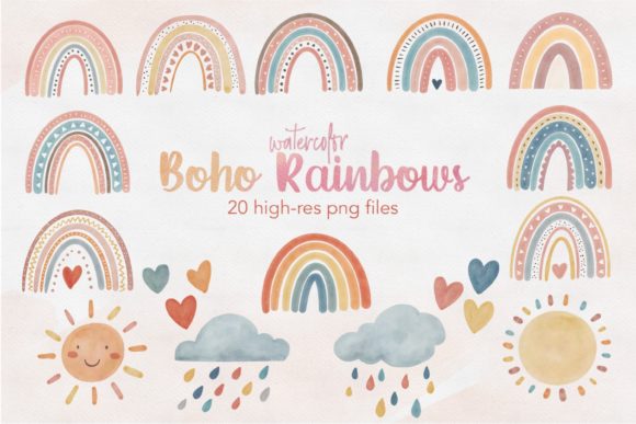 Download Watercolor Boho Rainbow Clipart&nbsp; - Rainbow clipart Collection