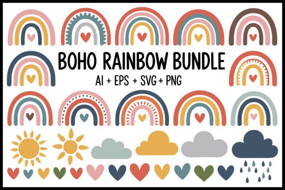Download Boho Rainbow Clipart Bundle - Rainbow clipart Collection