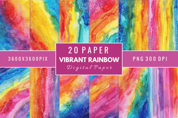 Download Vibrant Rainbow Digital Papers Bundle - Rainbow digital papers Collection