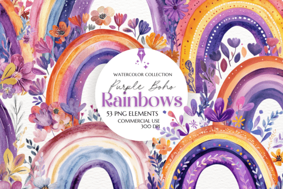 Download Boho Purple Rainbow Clipart PNG - Rainbow clipart Collection
